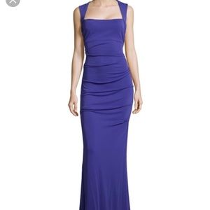 Nicole Miller purple ruched felicity gown
